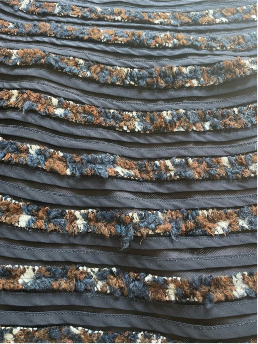 Oscar de la Renta Silk Lined Wool Blend Tweed Ribbon Midi Skirt Navy A Line Text - Picture 6 of 10